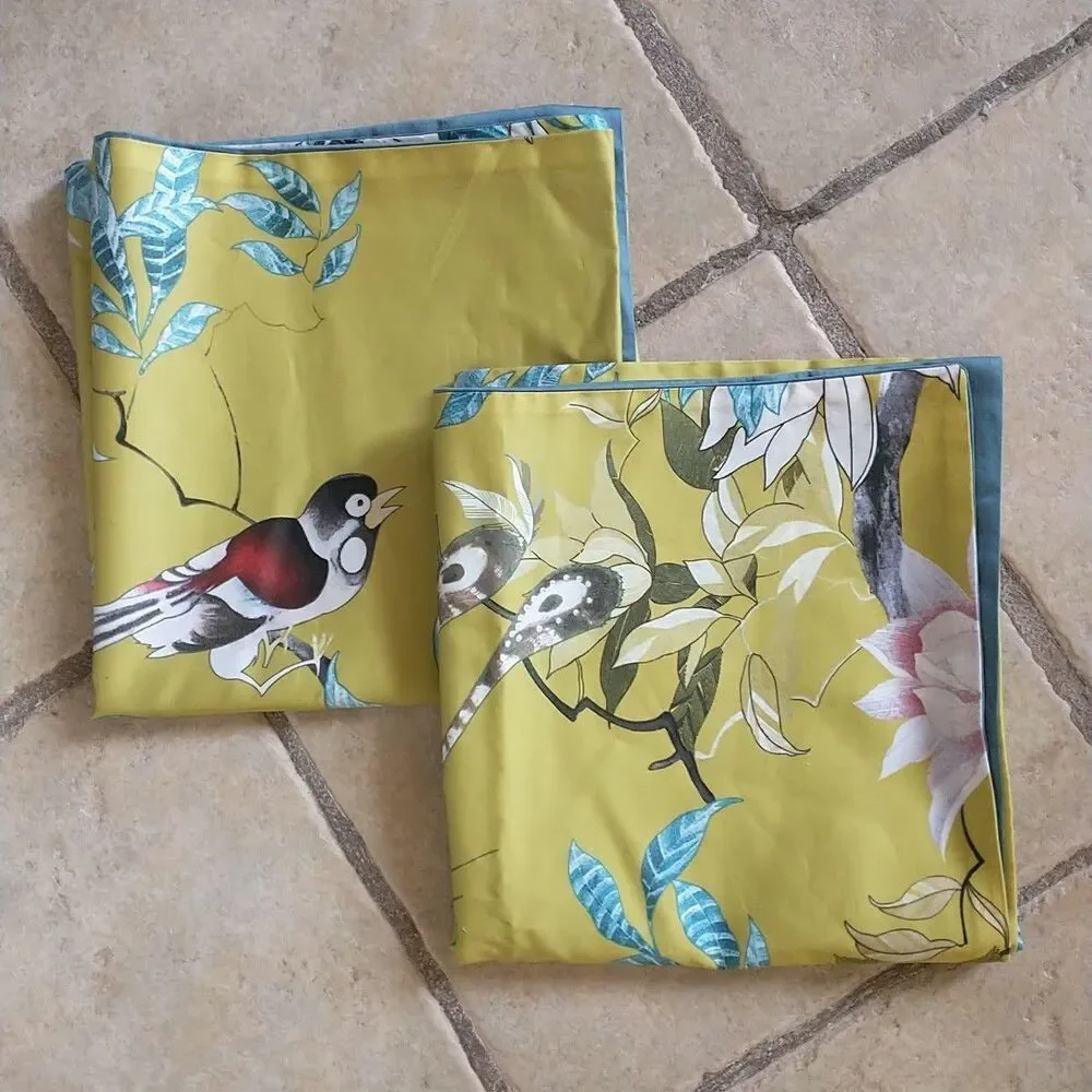 New Holsper Pillow Case Golden Birds Egyptian Cotton Satin Pair 20x37